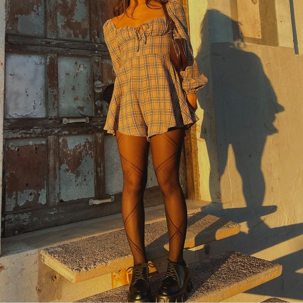 Plaid Long Sleeve Women's Romper